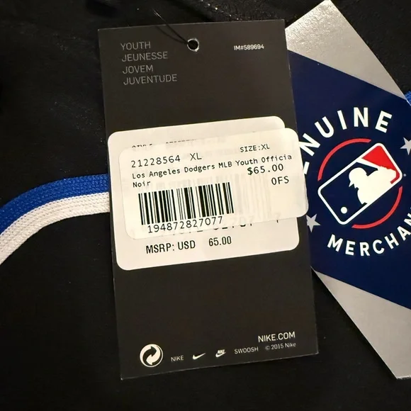 Nike Los Angeles Dodgers Black Stitched Official Baseball Jersey Youth XL NEW - Picture 3 of 8